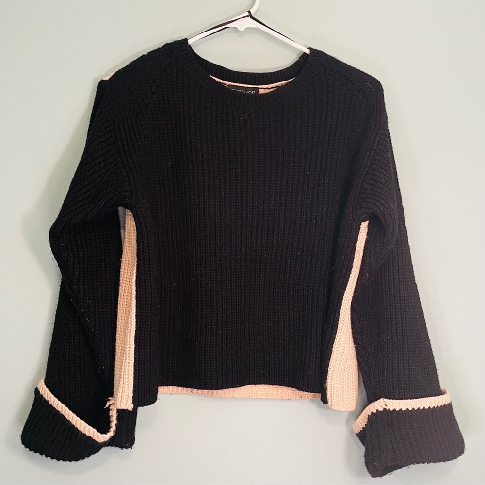 Topshop bell sleeve black color block sweater!